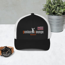 Load image into Gallery viewer, Genius Lounge original Hawaiian flag logo Trucker Cap
