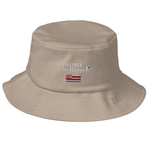 Genius Lounge original Hawaiian-Say ALOHA Be Happy- logo Old School Bucket Hat