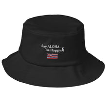Load image into Gallery viewer, Genius Lounge original Hawaiian-Say ALOHA Be Happy- logo Old School Bucket Hat
